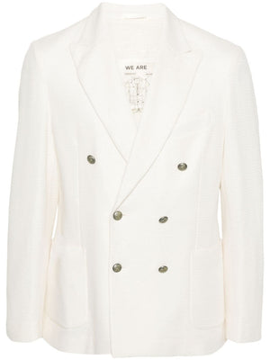 CIRCOLO 1901 Cream White Cotton-Linen Blend Double-Breasted Jacket for Men