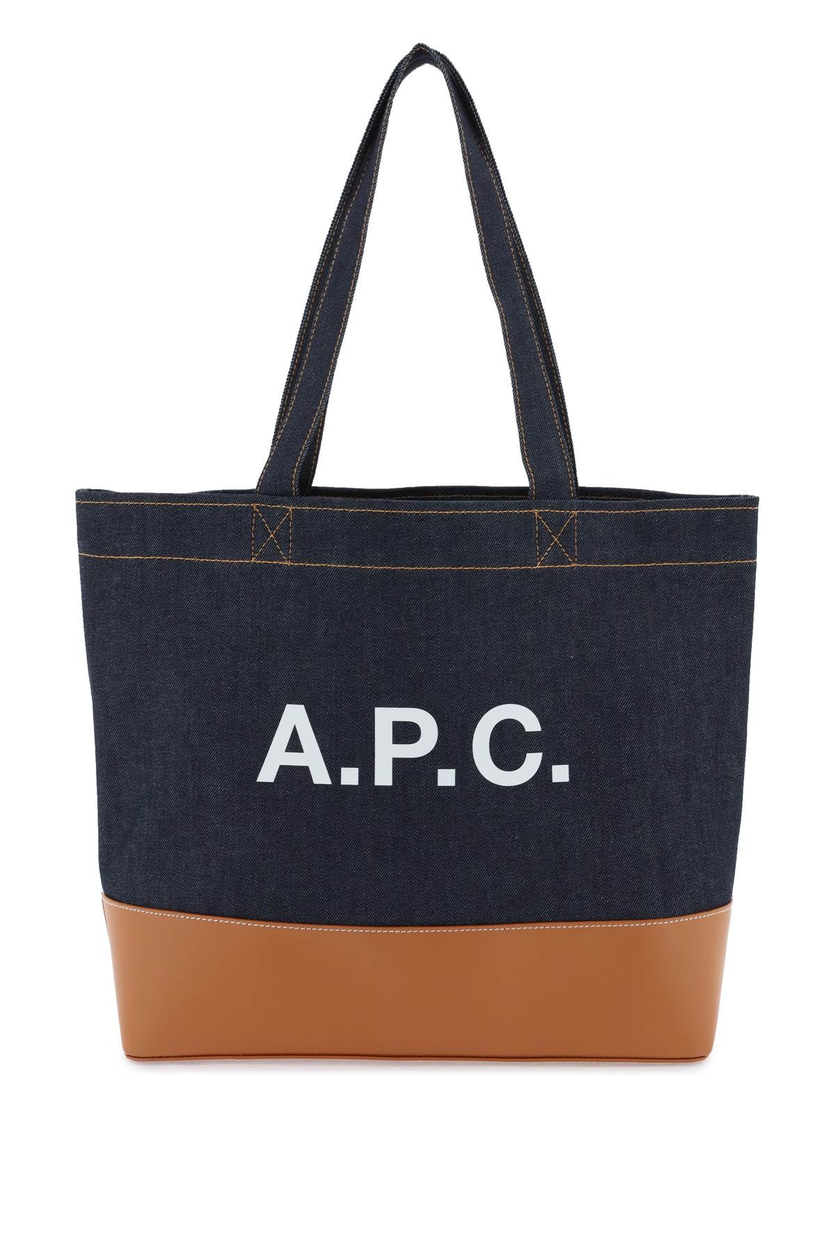 A.P.C. Unisex Axel Denim Tote Bag with Leather Base and Contrast Stitching