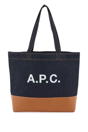 A.P.C. Unisex Axel Denim Tote Bag with Leather Base and Contrast Stitching
