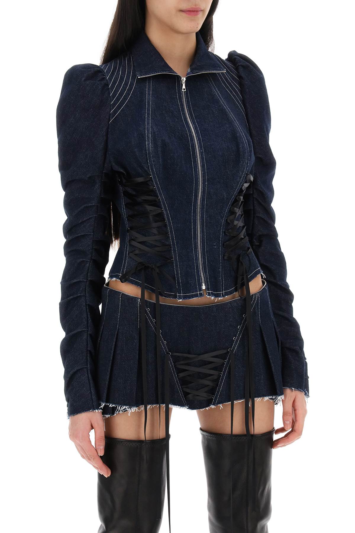 DILARA FINDIKOGLU Elegant Denim Jacket with Corset-Style Details for Women - SS24 Collection