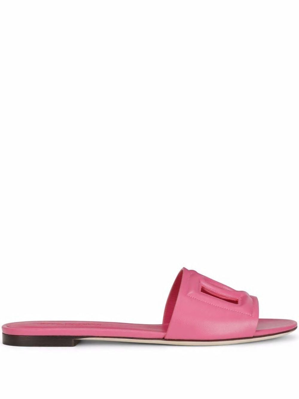 DOLCE & GABBANA Cut-Out Logo Leather Slide Sandals