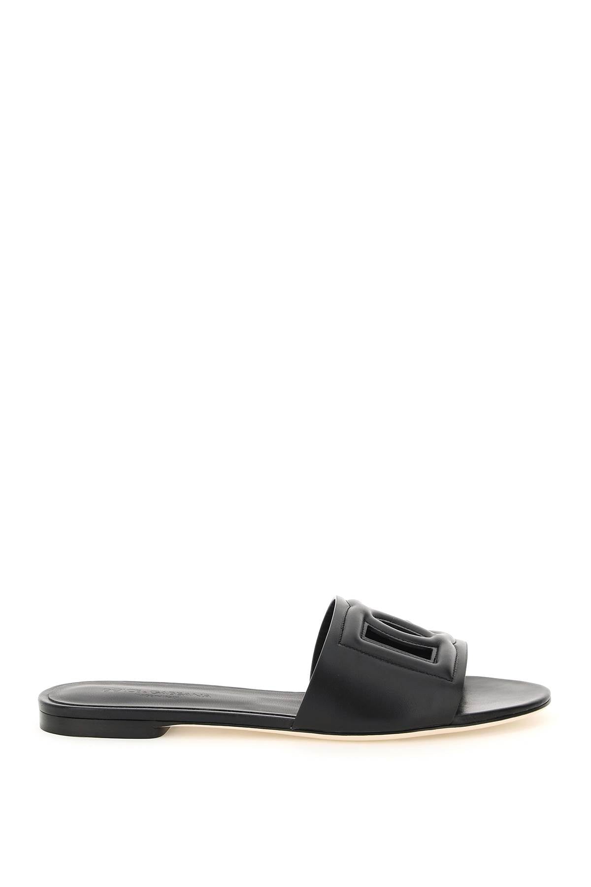 DOLCE & GABBANA Cut-Out Logo Leather Slide Sandals