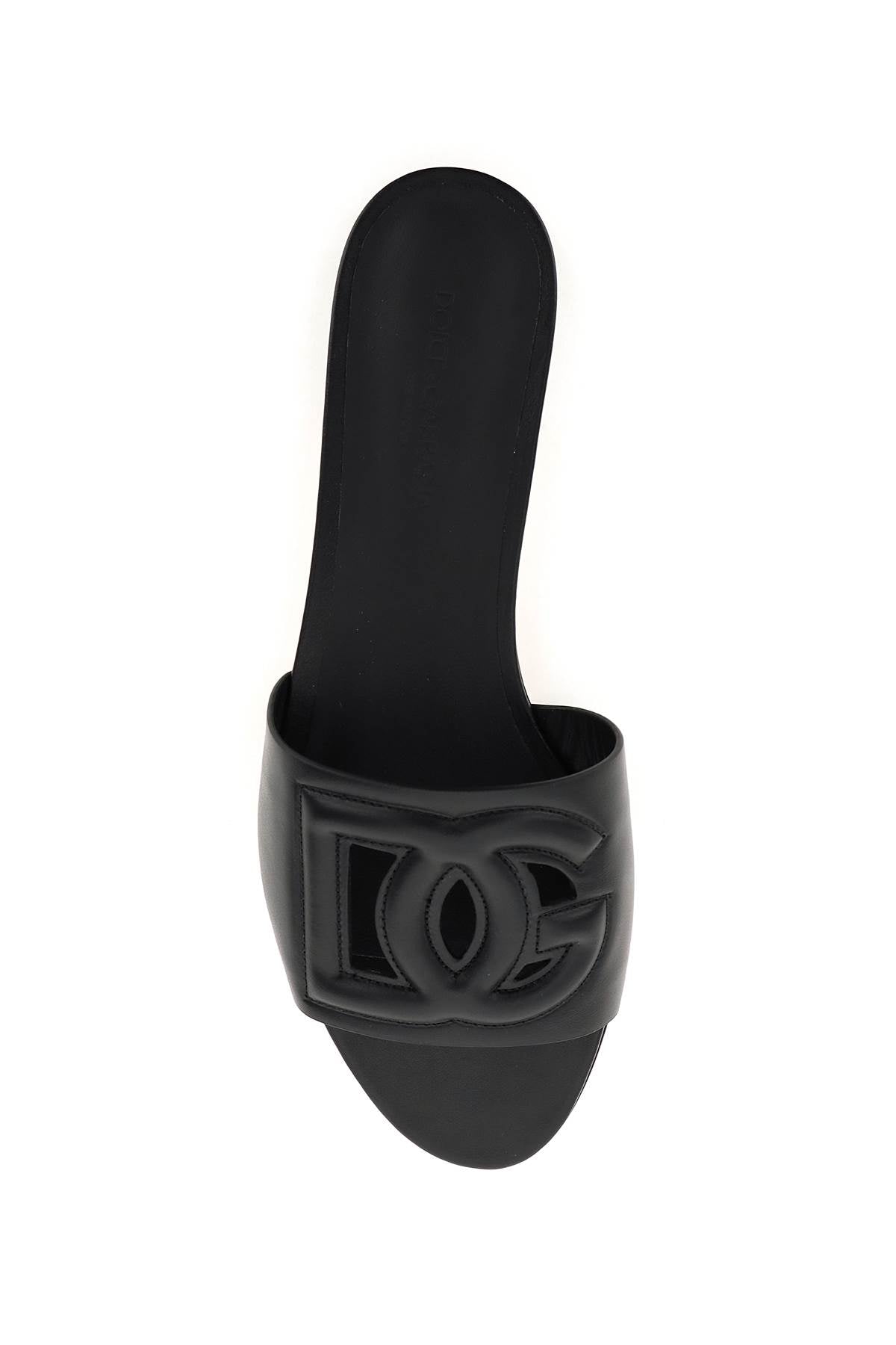 DOLCE & GABBANA Cut-Out Logo Leather Slide Sandals