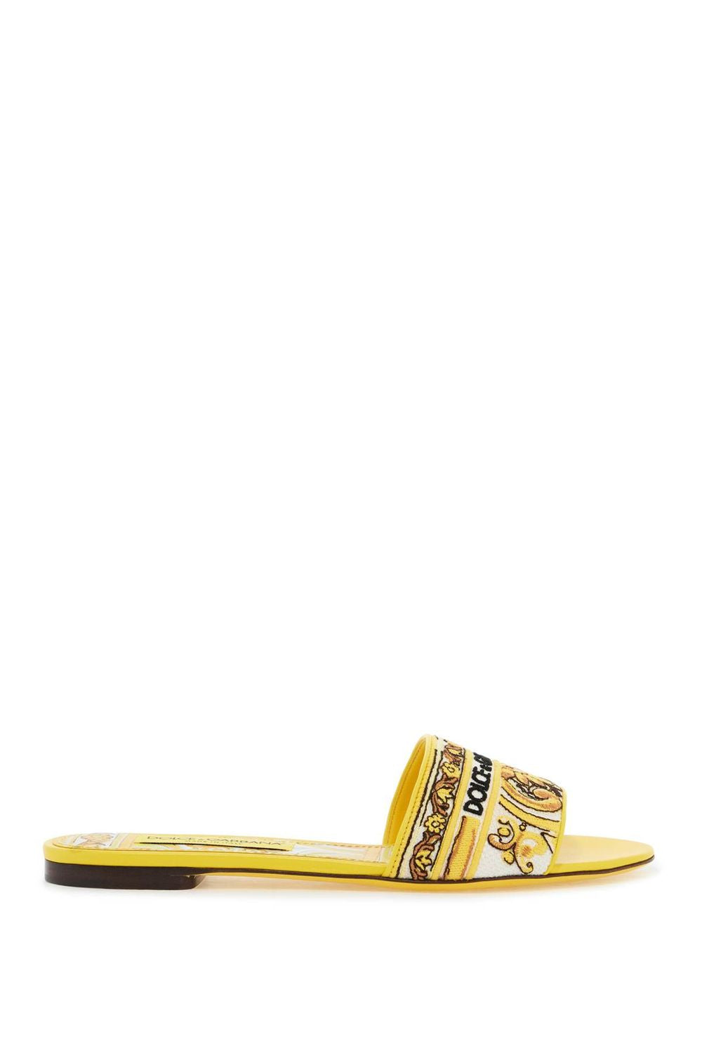 DOLCE & GABBANA Embroidered Maiolica Motif Slide Sandals for Women