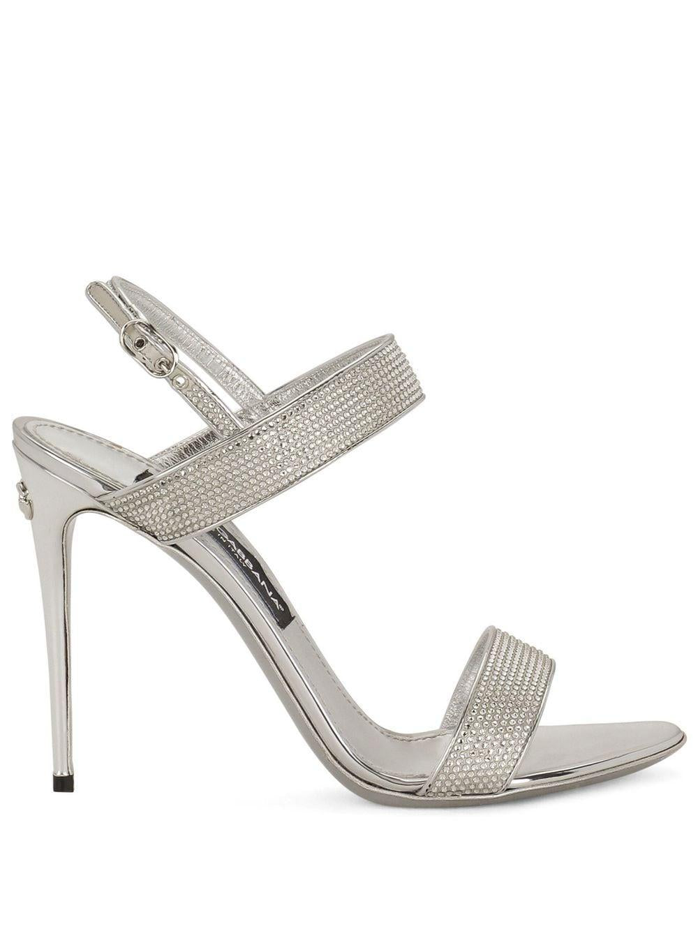 DOLCE & GABBANA Keira Metallic Leather Sandals - Silver - SS23