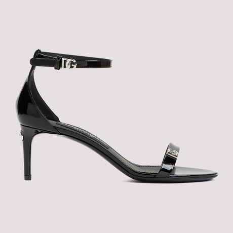 DOLCE & GABBANA Black Patent Leather Sandal with Logo for Women