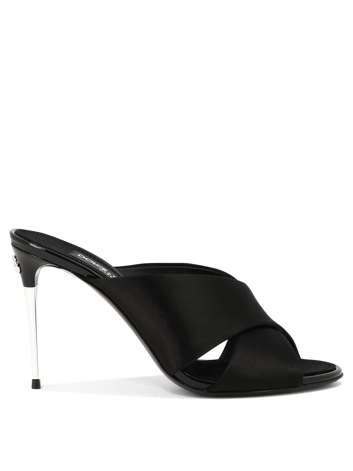 DOLCE & GABBANA Black Satin Cross Strap Stiletto Sandals for Women