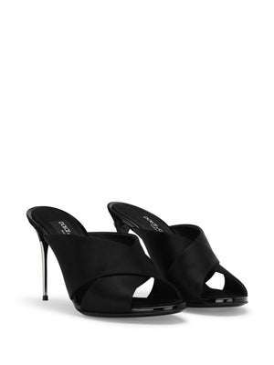 DOLCE & GABBANA Black Satin Cross Strap Stiletto Sandals for Women