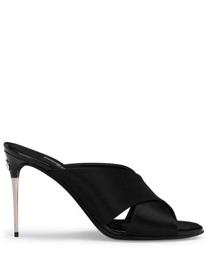 DOLCE & GABBANA Black Satin Cross Strap Stiletto Sandals for Women