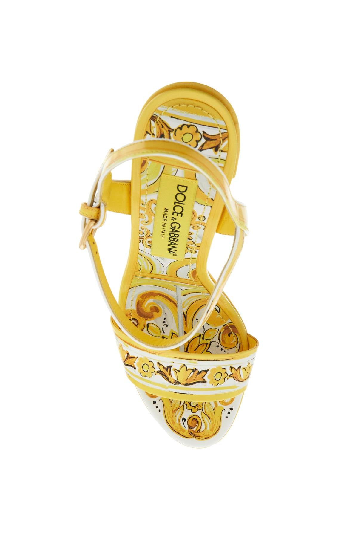 DOLCE & GABBANA Glossy Leather Platform Sandals with Adjustable Ankle Strap