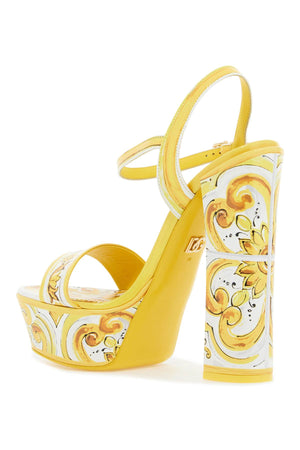 DOLCE & GABBANA Glossy Leather Platform Sandals with Adjustable Ankle Strap