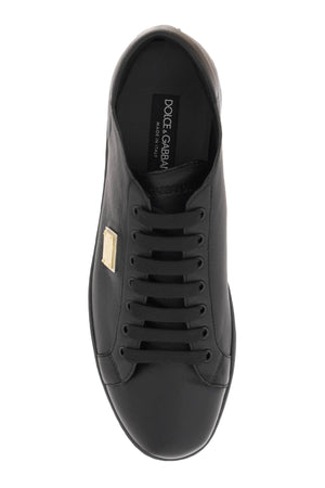 DOLCE & GABBANA Crafted Leather Sneakers for Men with Iconic Logo Plaque