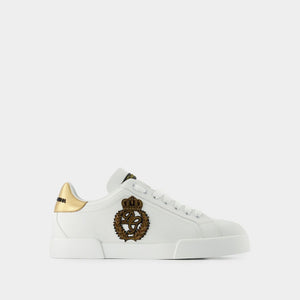 DOLCE & GABBANA Portofino Denim-Inspired Sneakers with Emblem Patch