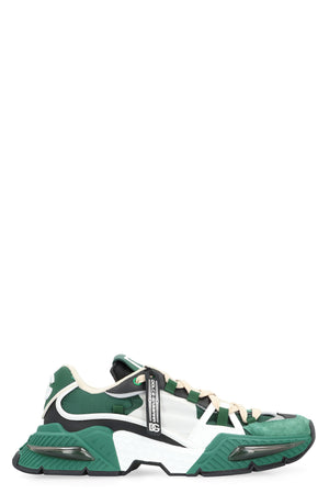 DOLCE & GABBANA Men's Green Low-top Sneakers with Contrasting Leather Details and Suede Inserts