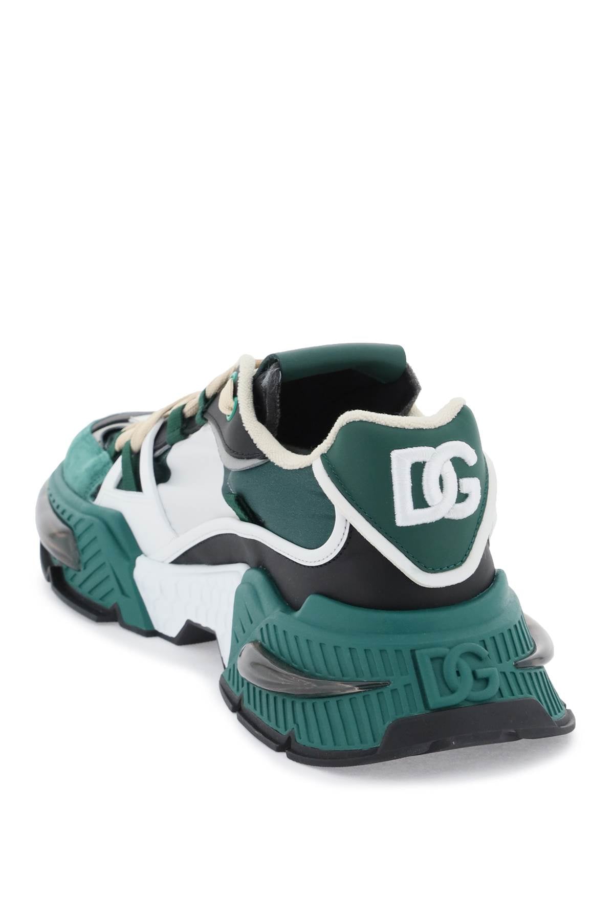 DOLCE & GABBANA Men's Green Low-top Sneakers with Contrasting Leather Details and Suede Inserts