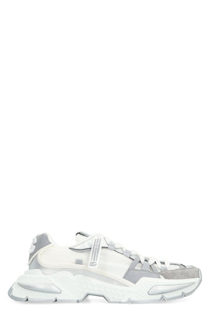 DOLCE & GABBANA Men's White Low Top Sneakers with Contrasting Leather Details