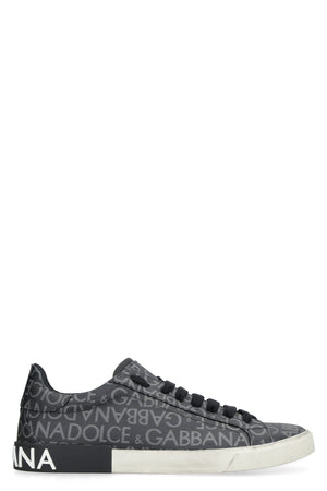 DOLCE & GABBANA Men's Black Portofino Leather and Fabric Low-Top Sneakers