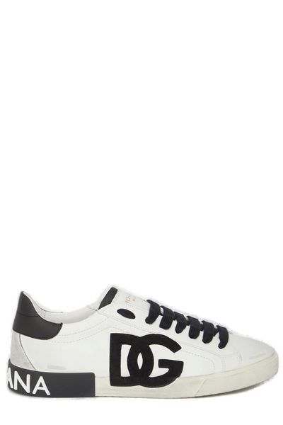 DOLCE & GABBANA Men's White and Black Used-Effect Trainer for FW24