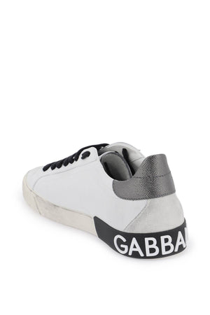 DOLCE & GABBANA Men's White Leather Low-Top Sneakers for FW23