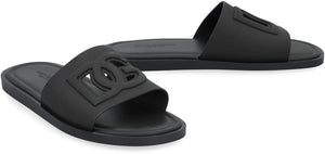 DOLCE & GABBANA Stylish Men's Black Rubber Slide Sandals for SS24