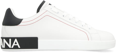 DOLCE & GABBANA Men's White Calfskin Sneaker with Red Stitching and Rubber Sole (FW24)