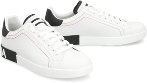 DOLCE & GABBANA Men's Low-Top Leather Sneakers with Contrasting Color Inserts and Visible Stitching