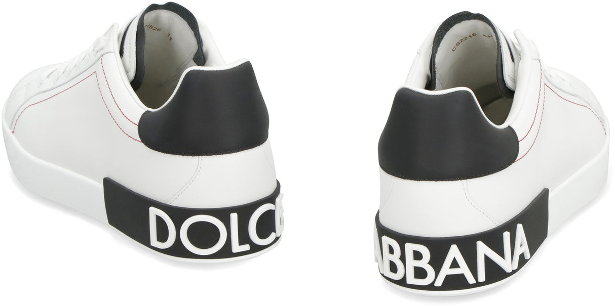 DOLCE & GABBANA Men's Low-Top Leather Sneakers with Contrasting Color Inserts and Visible Stitching