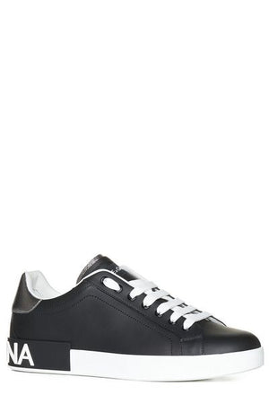 DOLCE & GABBANA Men's Leather Logo Low-Top Sneakers in Neroargent for FW23