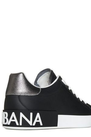 DOLCE & GABBANA Men's Leather Logo Low-Top Sneakers in Neroargent for FW23