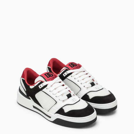 DOLCE & GABBANA Men's White Material Mix Sneakers with Lace-up Closure and Logo Accents