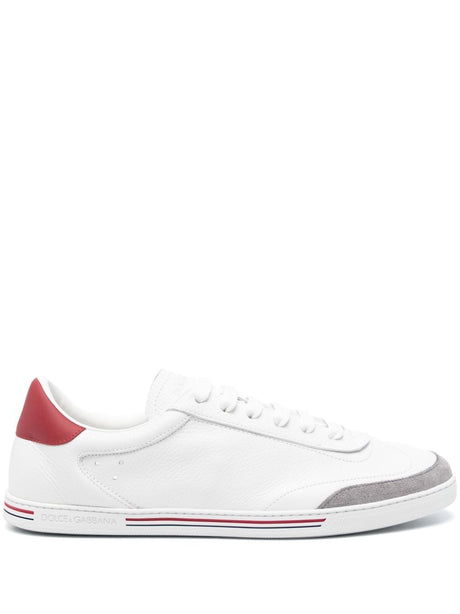 DOLCE & GABBANA White Leather Sneakers with Stripe Detailing for Men - Spring/Summer 2024