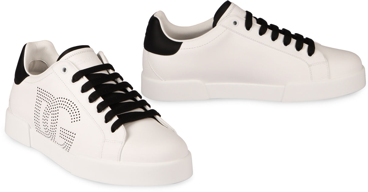 DOLCE & GABBANA Portofino Leather Sneakers - Black & White