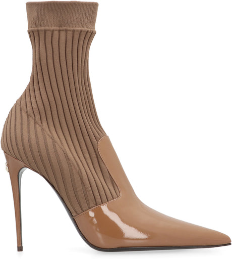 DOLCE & GABBANA Designer Calf Ankle Boots - Pointy Toe, Stiletto Heels, Camel, for Women FW23