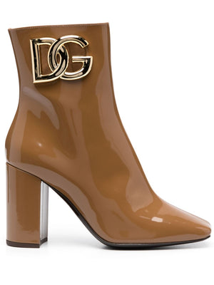 DOLCE & GABBANA 90MM Patent Leather Ankle Boots for Women in Camel Brown