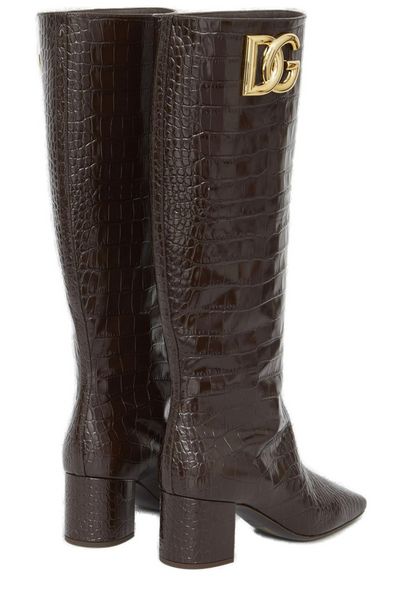 DOLCE & GABBANA High-Quality Leather Jackie Embossed Boots for Women