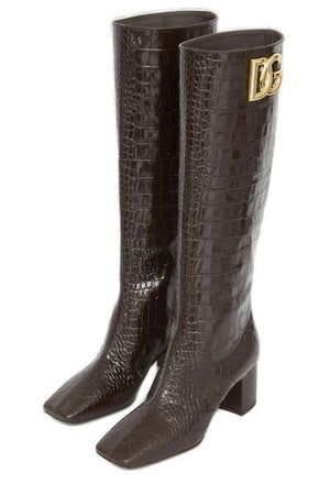 DOLCE & GABBANA High-Quality Leather Jackie Embossed Boots for Women