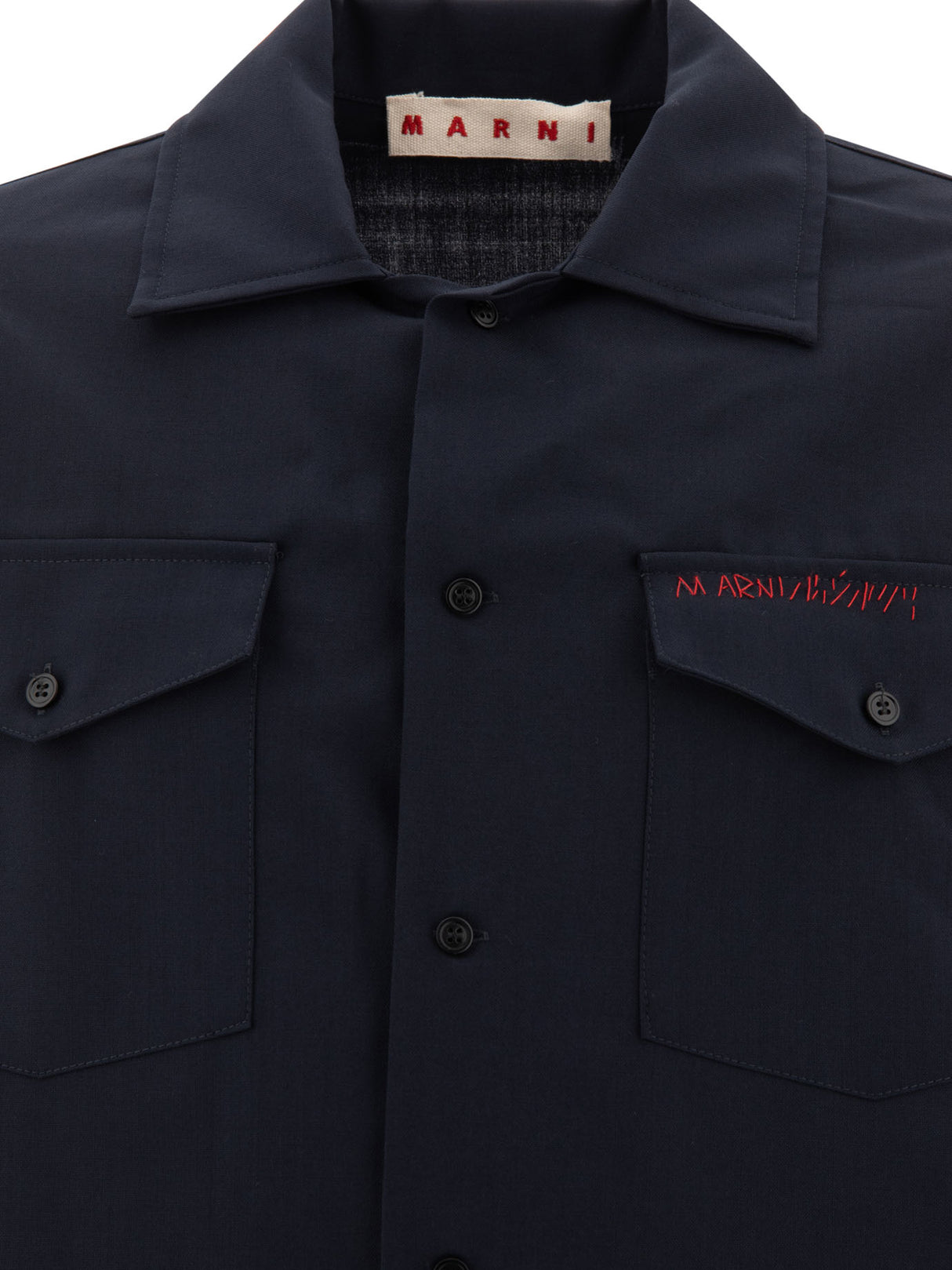 MARNI Embroidered Logo Wool Shirt - Regular Fit