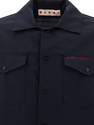 MARNI Embroidered Logo Wool Shirt - Regular Fit