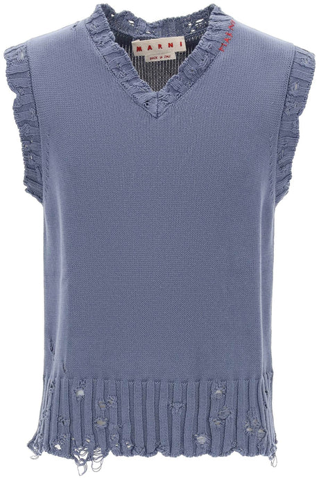 MARNI Men's Destroyed-Effect Vest in Cotton for SS24