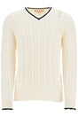 MARNI Cable Knit V-Neck Cotton Sweater