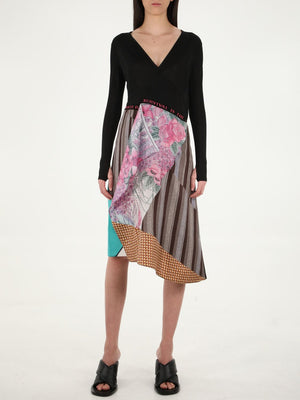 MARINE SERRE Multicolor Wrap Dress for Women | Unique Design with V-neck and Asymmetrical Cut Skirt