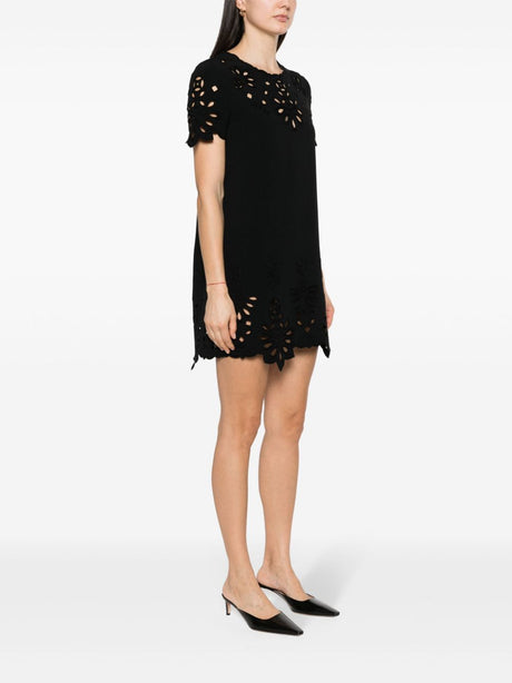 ERMANNO SCERVINO Embroidered Cotton Mini Shift Dress with Cut-Out Detailing