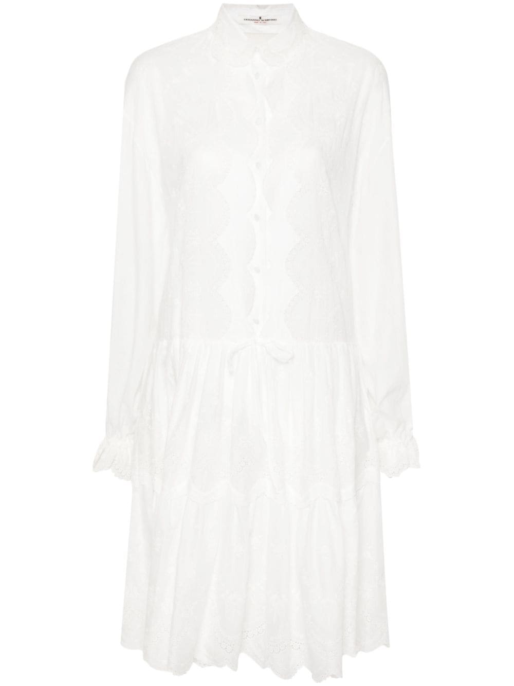 ERMANNO SCERVINO Floral Embroidered Scalloped Collar Cotton Dress