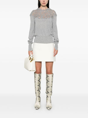 ERMANNO SCERVINO Embroidered Wool Sweater with Lace Detailing - Medium Grey