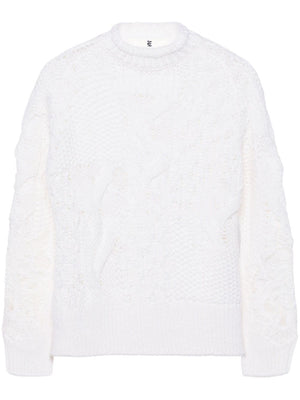 ERMANNO SCERVINO Embroidered Cable Knit Wool Sweater