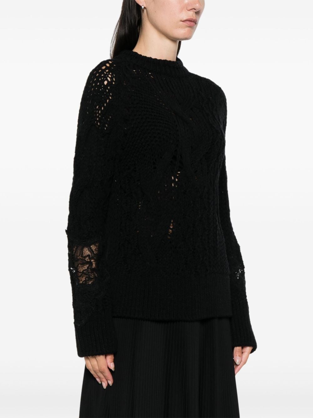 ERMANNO SCERVINO Open Knit Lace Detail Cable Knit Sweater