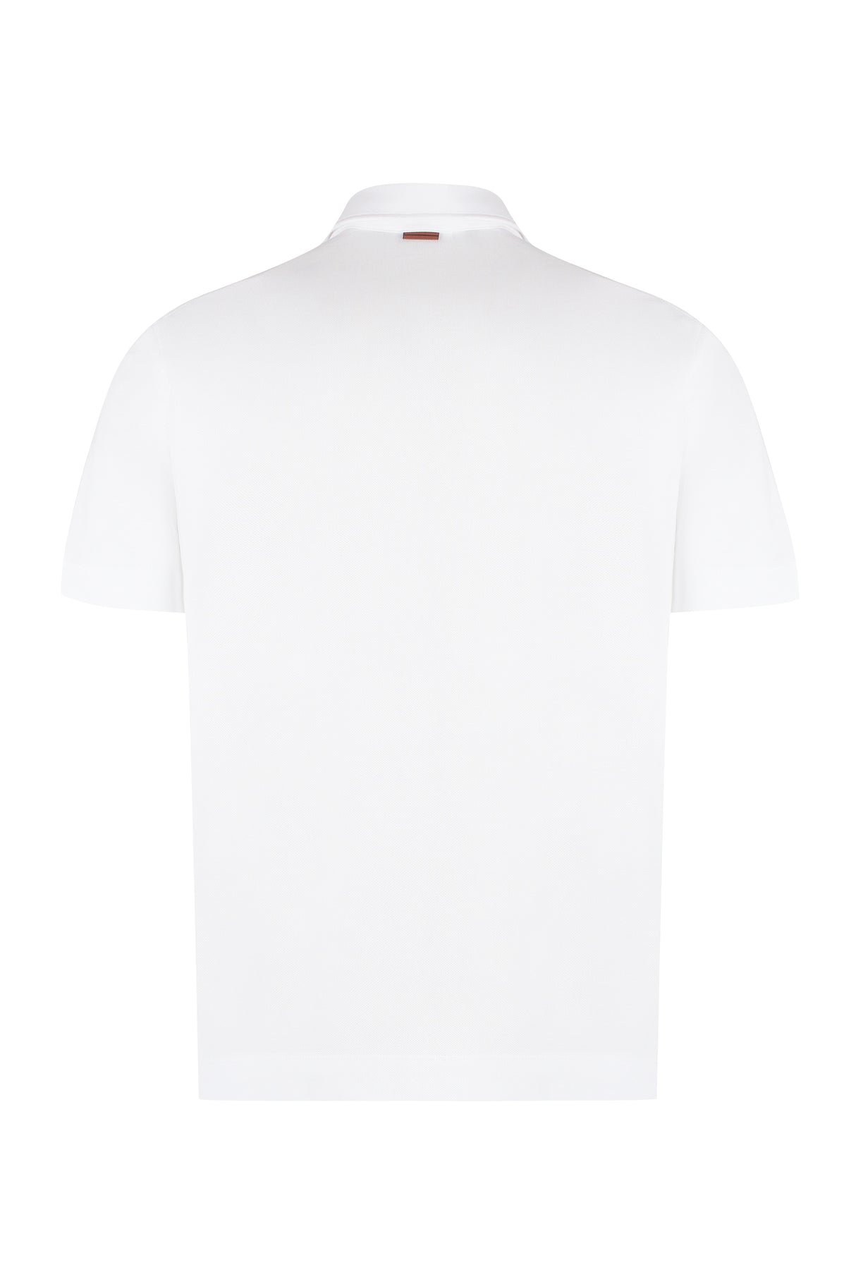 ZEGNA Men's Short Sleeve White Cotton Pique Polo Shirt with Hemline Side Slits