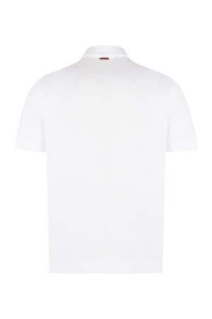 ZEGNA Men's Short Sleeve White Cotton Pique Polo Shirt with Hemline Side Slits