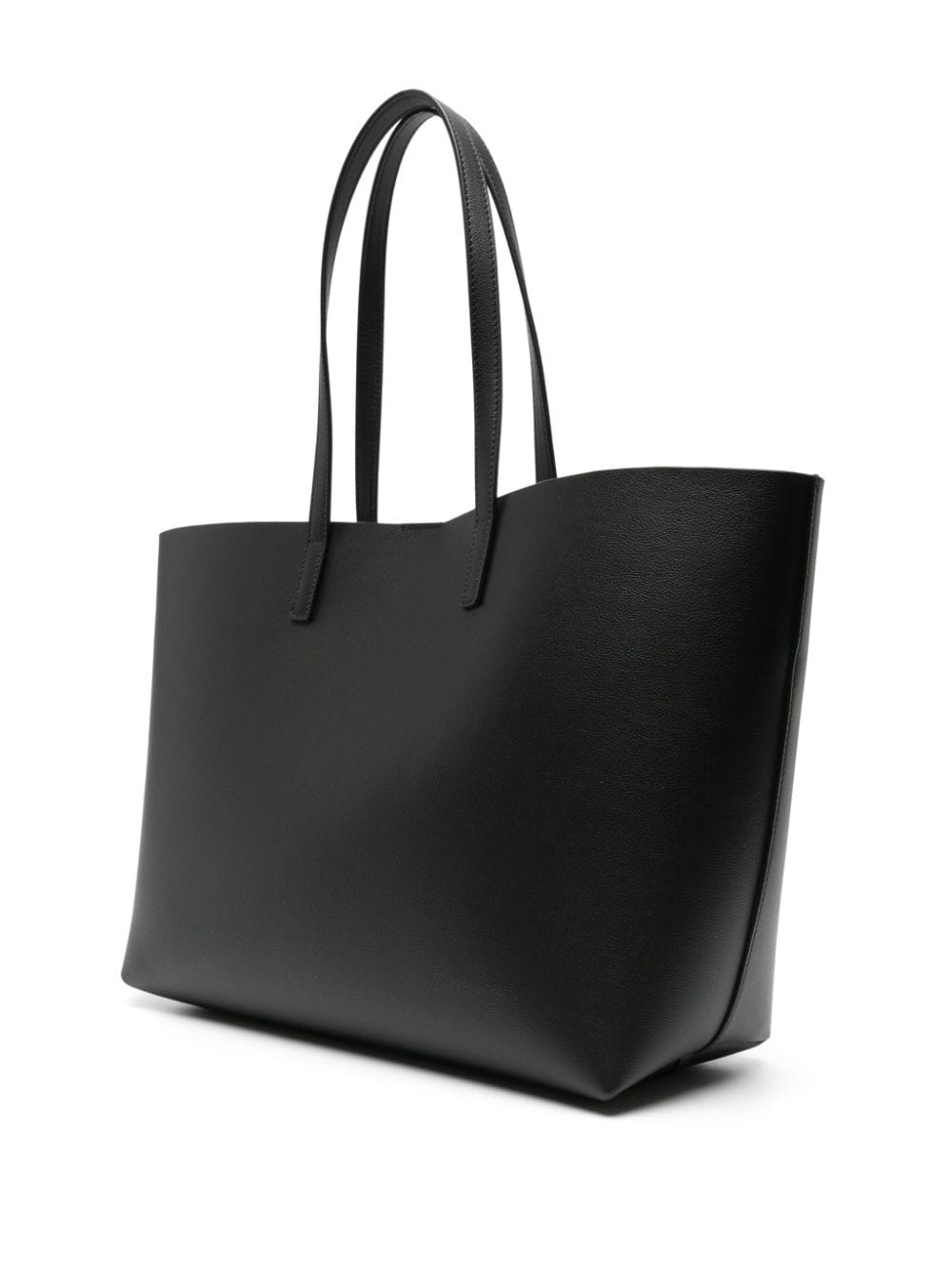 VERSACE Black Leather Tote Handbag with Iconic Acanthus Leaf Emblem