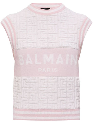 BALMAIN Elegant Monogram Wool Tank Top